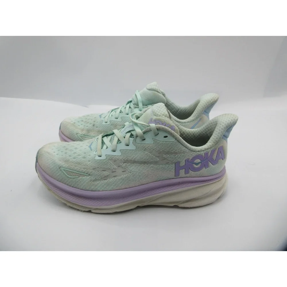 Hoka One‎ One Clifton 9 Running Shoes Womens Size 7.5 Mint Green Purple Sneakers